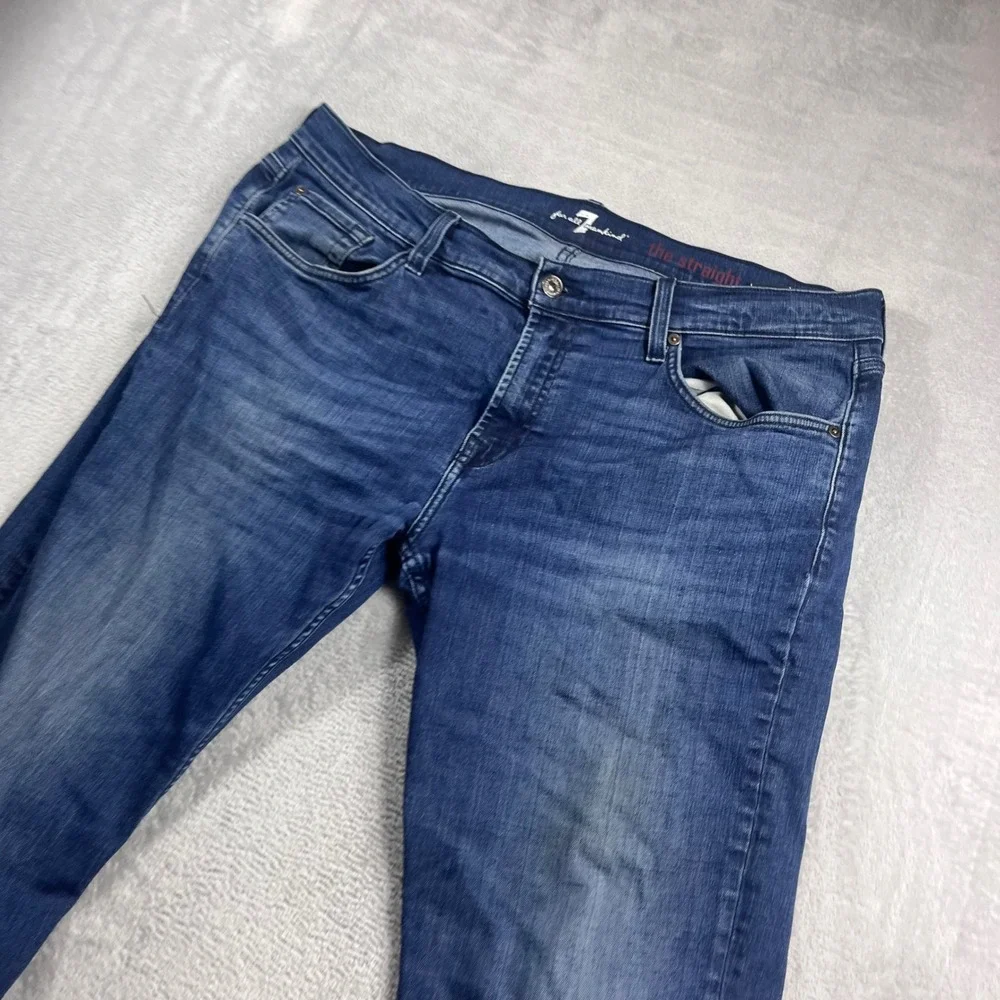 7 For All Mankind The Straight Mens Blue Denim Jeans Raw Hem Size 36